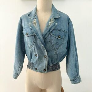90s Embroidered Jean Cropped Jacket Vintage